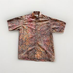 Vintage Basic Options Men's L Woven Cotton Geometric Multicolor Button-Up Shirt